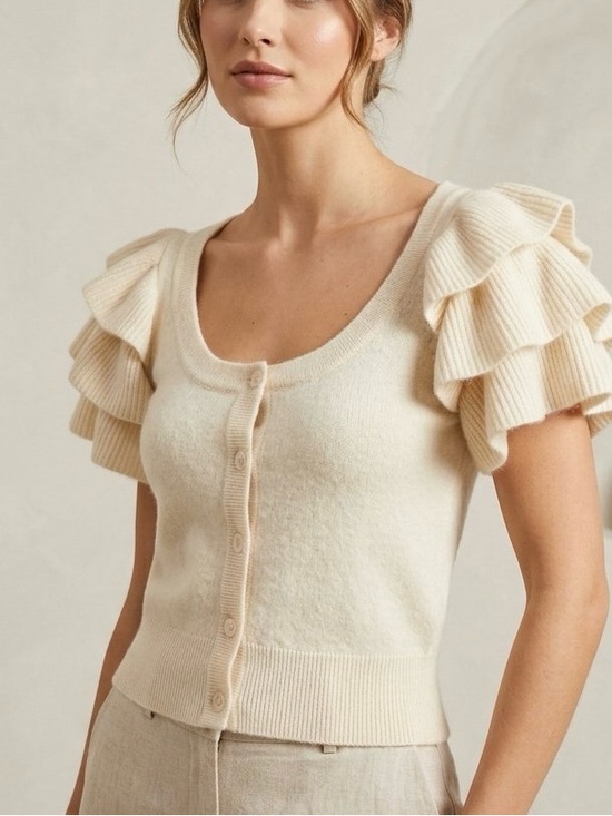 French Connection Tops - NWT French Connection Angora Rabbit Hair Ruffle Sleeve Cardigan Top S Cream